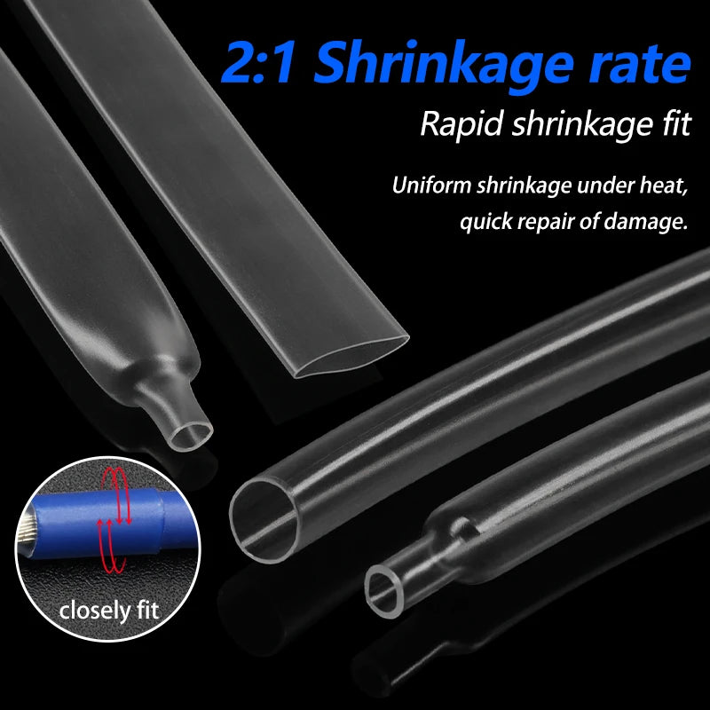 1/2/5M Clear 2:1 Heat Shrink Tube Diameter 0.6mm~120mm Wire Repair Protector Polyolefin Insulated Shrinkable Cable SleeveTubing
