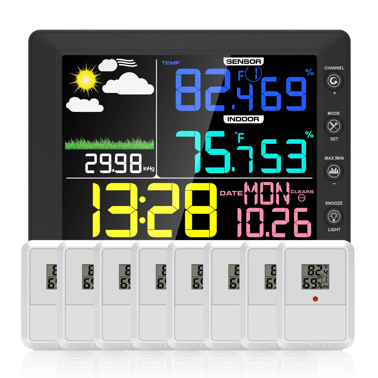 2025 Digital Thermometer Wireless Weather Station with 8.3'' Color Touchscreen 3-in-1 Thermo-hygrometer Sensor Dew Point Monitor