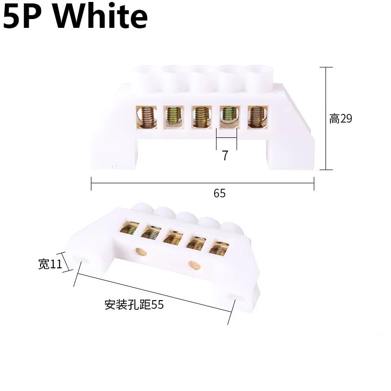 Blue White Green Bridge Design Zero Line 4-12 Pole Screw Brass Copper Grounding Strip Terminal Block Connector Earth And Neutral