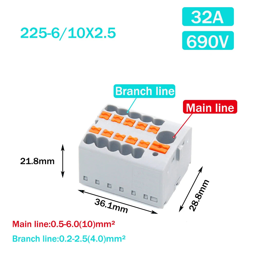 Wire Electrical Connectors PTFIX 2.5mm Wire Merging And Branching Device Push-in Terminal Block Connector Mount On Din Rail