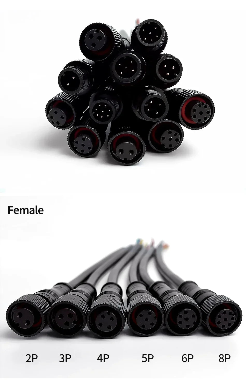 5/20Pcs M12 Small Size Head Waterproof IP68 2/3/4/5/6/8 Pin Power Cable Wire Plug for LED Strips Male Female Connector 20CM