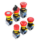 LA38 Emergency Stop 10A Self-locking Rotary Reset Latching Head Power Switch Mushroom Push Button Switch 22mm 1 NO I NC 2NC