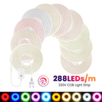 220V Led COB Neon Strip Light Dimmer Switch Power Plug Kit White Blue Pink Red Purple Yellow 5m 20m 30m 0.5m 288LED/m Flex Decor
