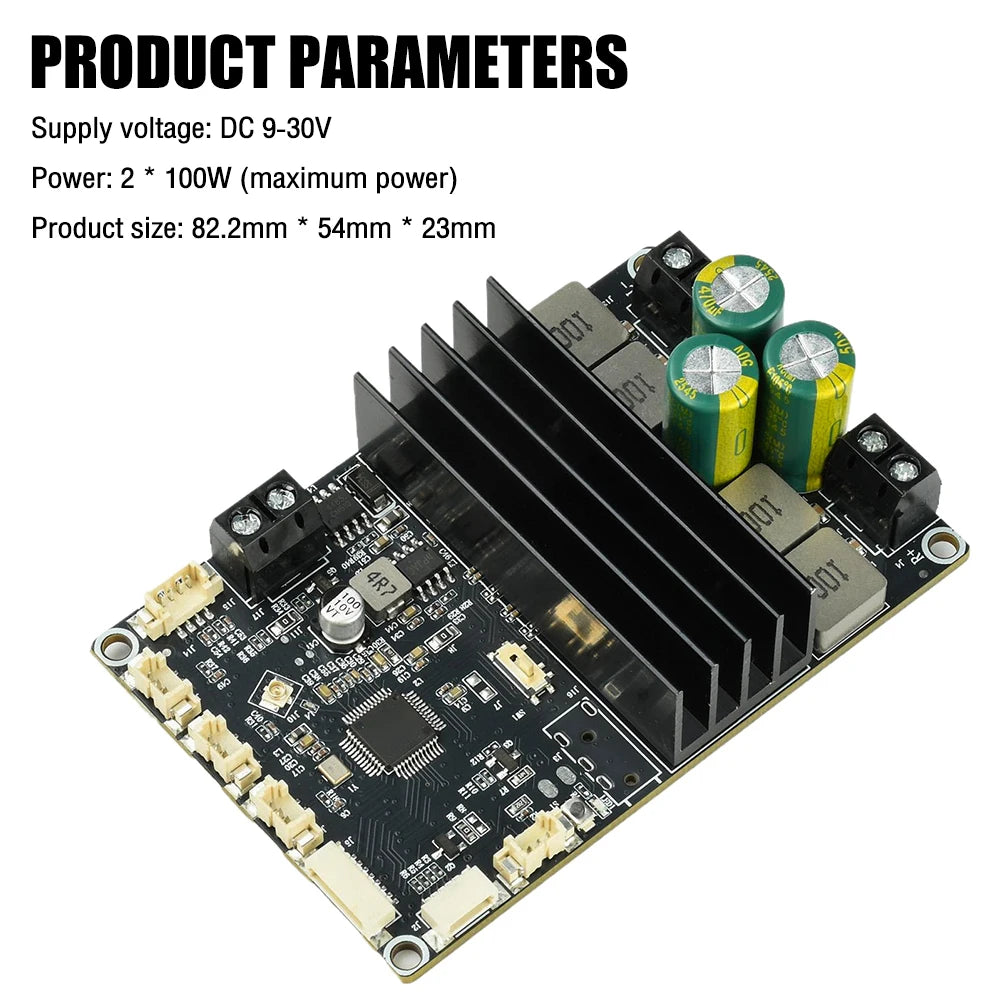 DC 9-30V Bluetooth Power Amplifier Module 2×100W Dual Channel APP Tuning Audio Board for Home Outdoor Speaker DIY Audio Upgrade
