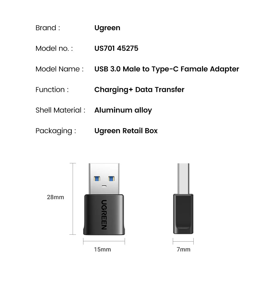 UGREEN USB 3.1 Type C OTG Adapter USB A Male to USB C Female Cable Converters For Macbook Samsung S10 Huawei USB To Type-c OTG