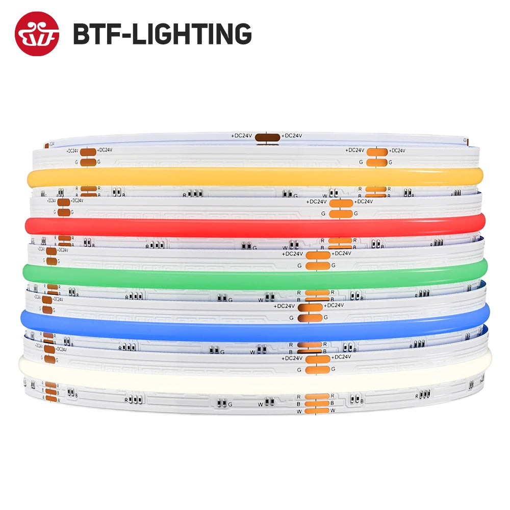 FCOB RGBW LED Strip Light 5pin 12mm DC12V 24V 896 LED Flexible FOB RGBCW COB RGBWW Lights High Density RA90 Linear Dimmable 16W