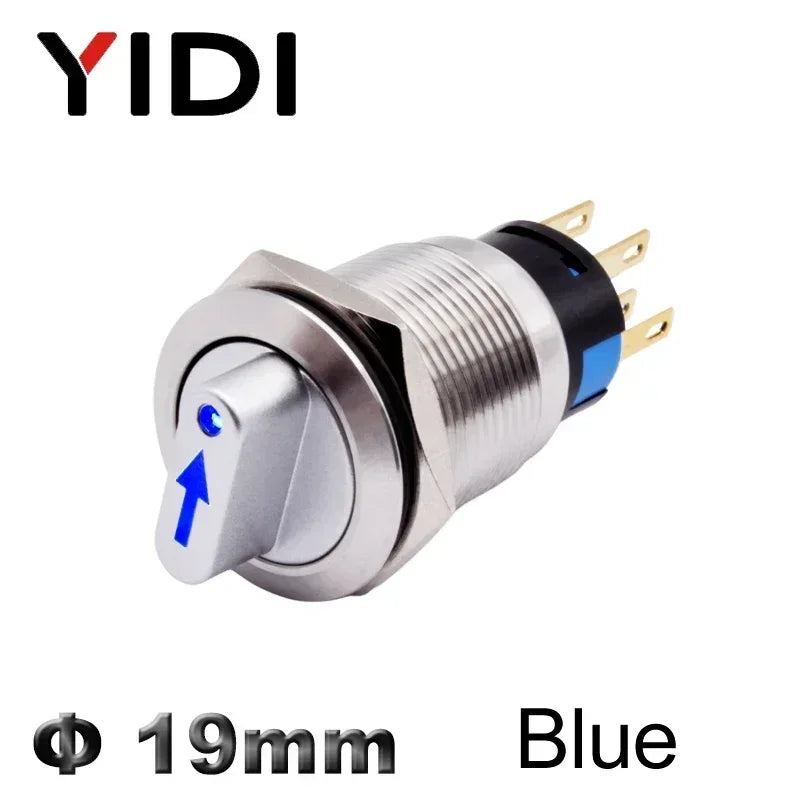 19mm 2 3 Position Metal Selector Rotary Switch Latching Push Button Switch SPDT with 12V LED Illuminated Switch 1NO1NC ON OFF