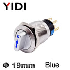 19mm 2 3 Position Metal Selector Rotary Switch Latching Push Button Switch SPDT with 12V LED Illuminated Switch 1NO1NC ON OFF