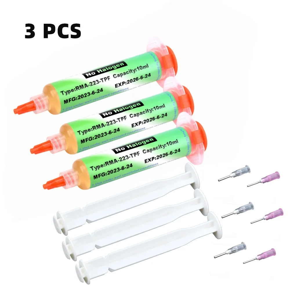 RMA‑223‑TPF 10ml Syringe No‑Clean Liquid Soldering Flux Paste for BGA Reballing SMD PCB Motherboard Chip Repair Welding Tools