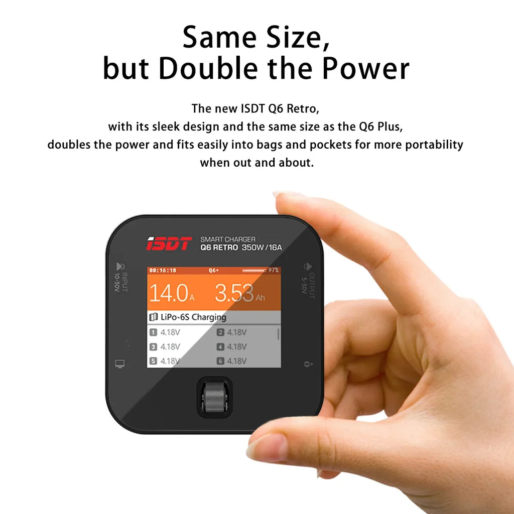ISDT Q6 Retro 350W 16A DC Lipo Battery Balance Charger Discharger for 2-6S Digital Battery Li-Po Li-Hv Li-Ion Li-Fe NiMH Ni-Cd