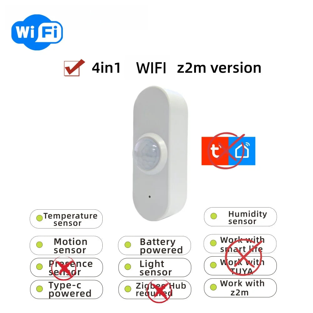 Zigbee /WIFI Human Presence PIR Motion Sensor Luminance Temperature Humidity Detector USB/Battery For Smart Life Tuya Z2M