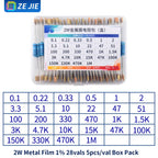 1/4W Metal Film Resistor Assortment Kit, 1/2W 1W 2W 3W 5W Through Hole Electronic Components Pack, 30/41/130 Kinds 1% Tolerance