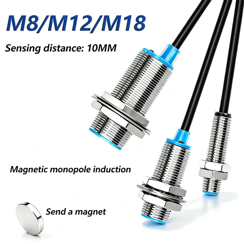 M8 Hall Magnetic Proximity Sensor Switch PNP/NPN NO NC 10-30V DC 3-Wire Sensing Distance 10mm IP67 Reed Proximity Sensor