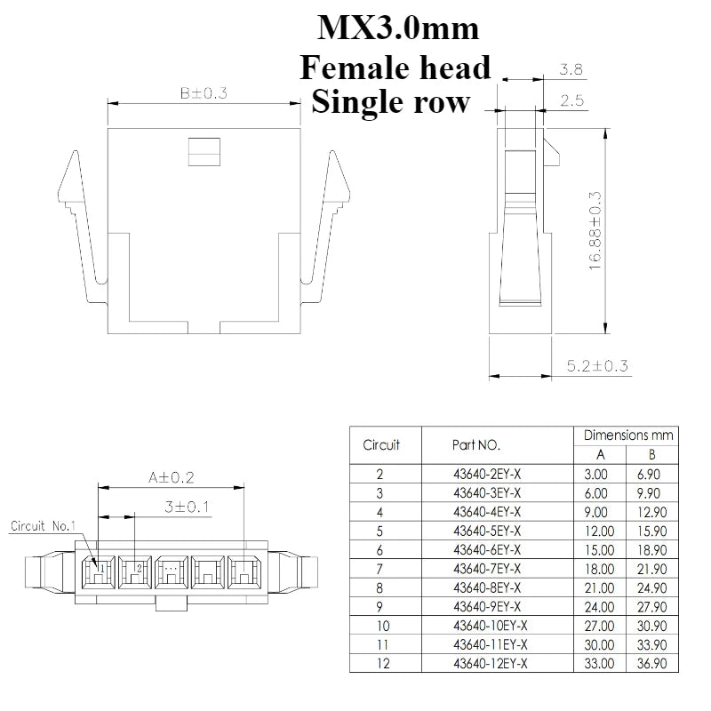 5/10/50pcs Micro-Fit 3.0mm Pitch Connector with 22AWG 20cm Cables Mx3.0 Singlel Row 2/3/4/5/6Pin Male Female Air Docking Housing