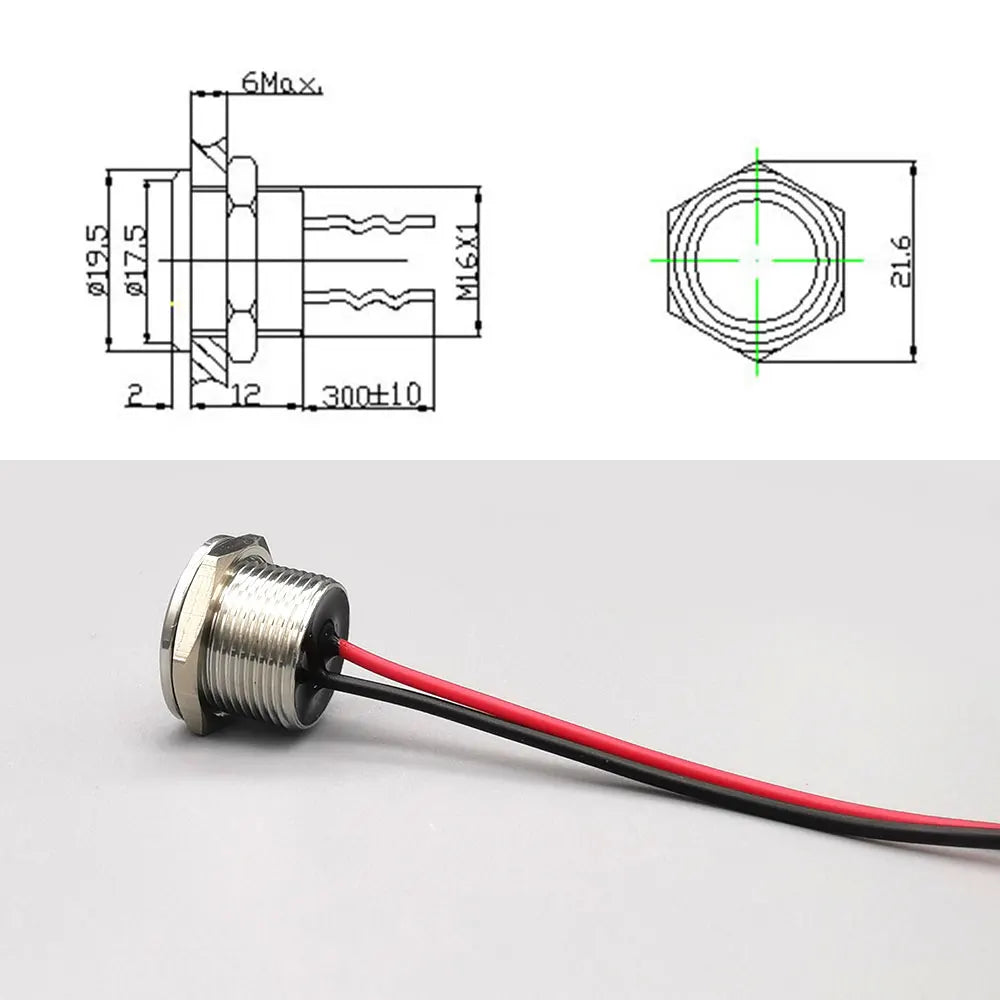 16mm 19mm 22mm 25mm Waterproof IP68 200mA  Momentary Normally Open Switch Stainless Steel Piezo Switch