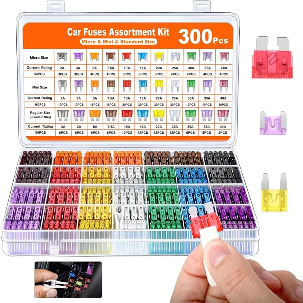 300pcs Of Car Blade Fuse Assortment Kit,160 Mini Blade Fuses, 50 Micro Fuse, 90 Standard Automatic Fuses For Cars RVs trucks mot