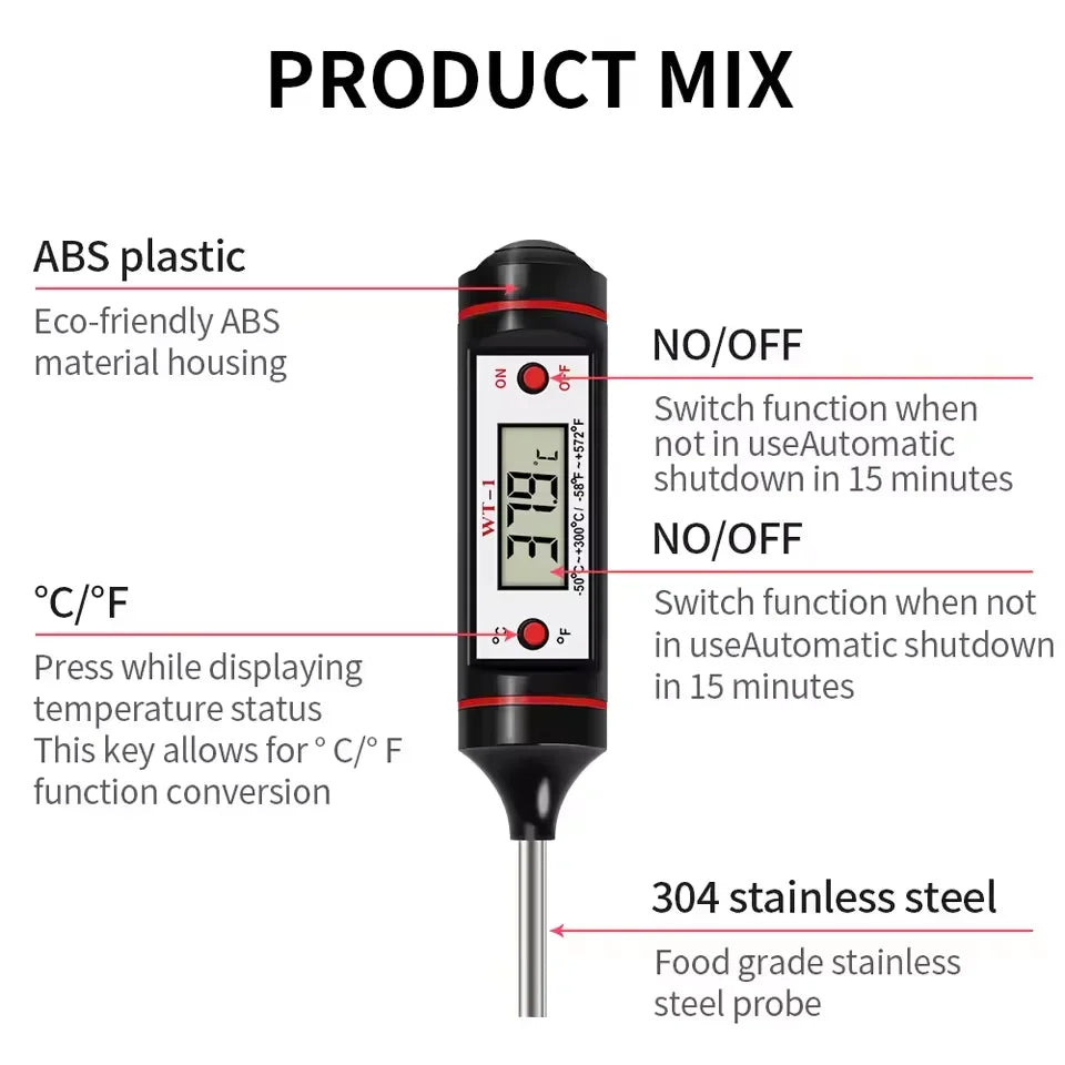 -50-300℃ Digital Food Thermometer For Meat Kitchen Cooking Water Milk Food Probe Temperature Meter BBQ Electronic Oven Tool