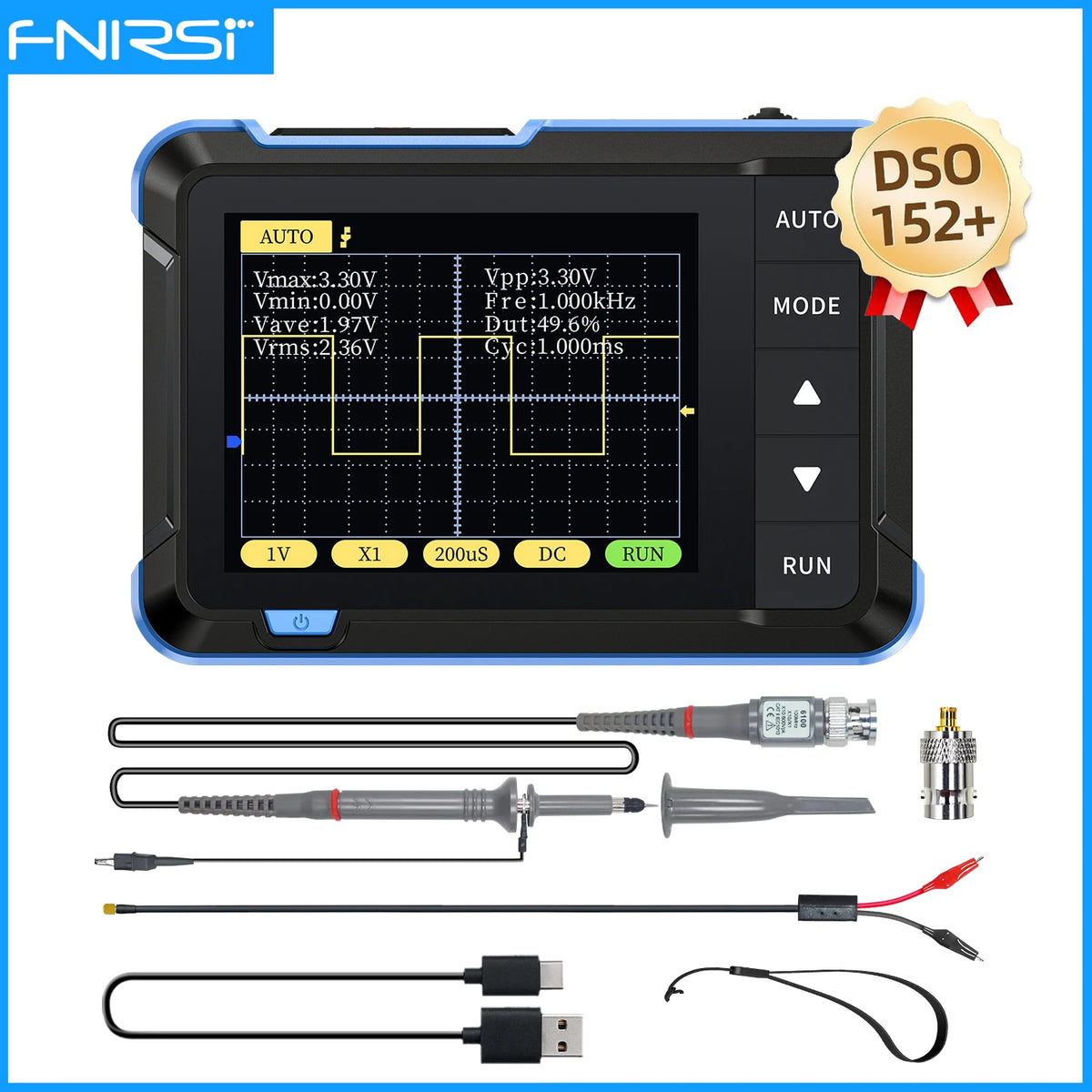 FNIRSI DSO-152 DSO-153 DSO510 Handheld Digital Oscilloscope 200KHz/1MHz/10MHz Bandwidth