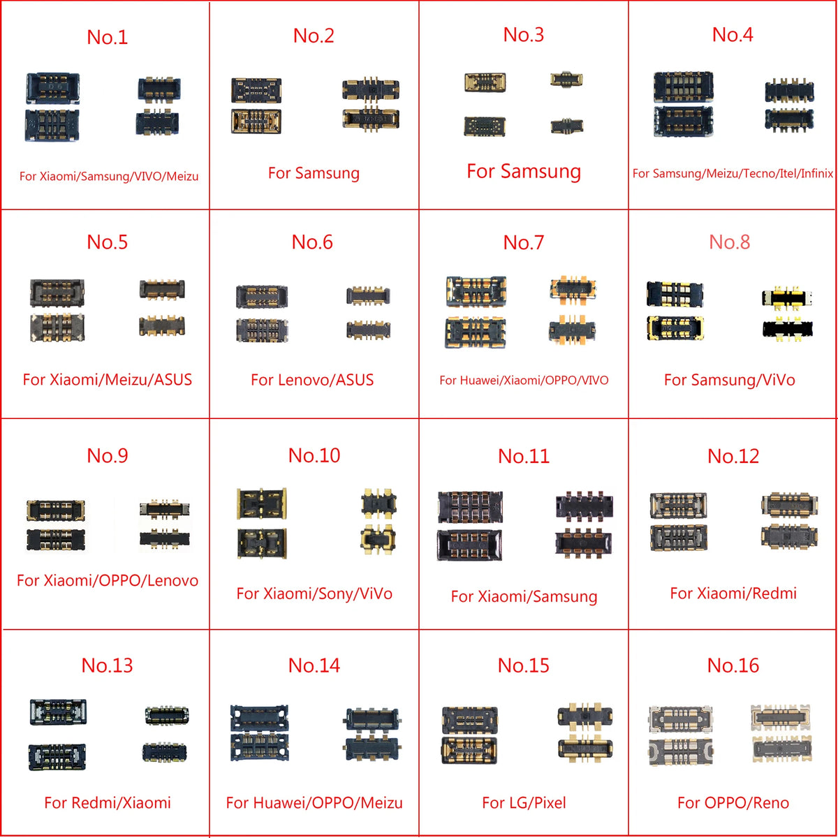 2sets Battery FPC Connector On Board For HUAWEI Honor Xiaomi Redmi Meizu OPPO VIVO Lenovo Samsung Sony ASUS Pixel Infinix Tecno