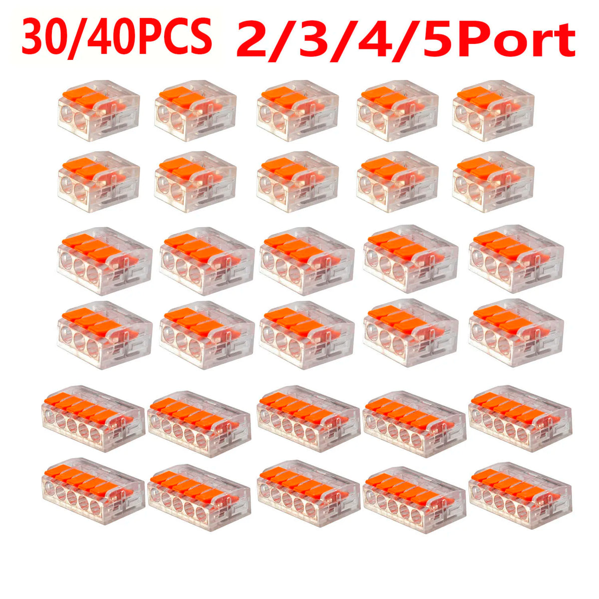 30/40PCS  Orange Combination Cable Connectors 2-Port/3-Port/4-Port/5-Port Quick Cable Electrical Sheath Connection Termina