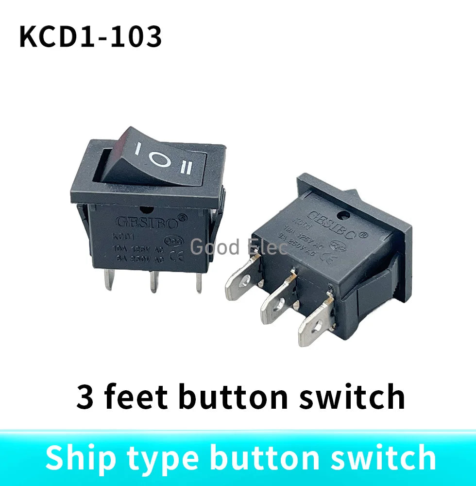 5PCS KCD2 203 6P black three position toggle switch  6A/250VAC 10A/125VAC (on / off / on) rocker switch 1011