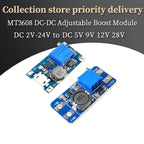 MT3608 DC-DC Adjustable Boost Module 2A Boost Plate Step Up Module with MICRO USB 2V-24V to 5V 9V 12V 28V