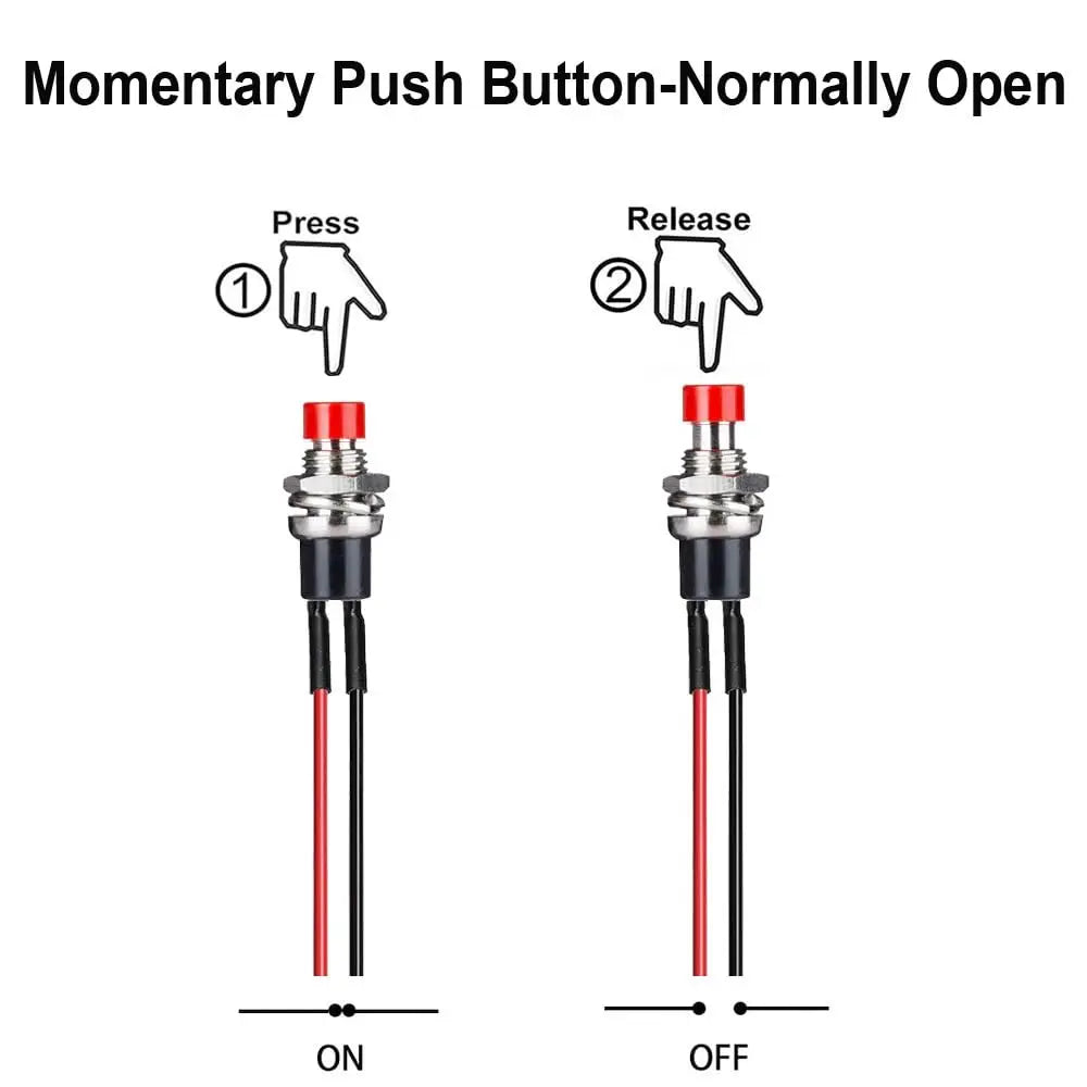 12pcs 7mm 3V-6V-12V-24V-230V/1A Prewired Mini Momentary Push Button,SPST Nomal Open ON/Off 2 Pin Round Button for Model Railway