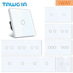 TAWOIA 1/2/3 Gang Touch Switch Double Light Switch Triple Sensor Switch 1Way EU Standard Glass Panel Blue backlight White Series