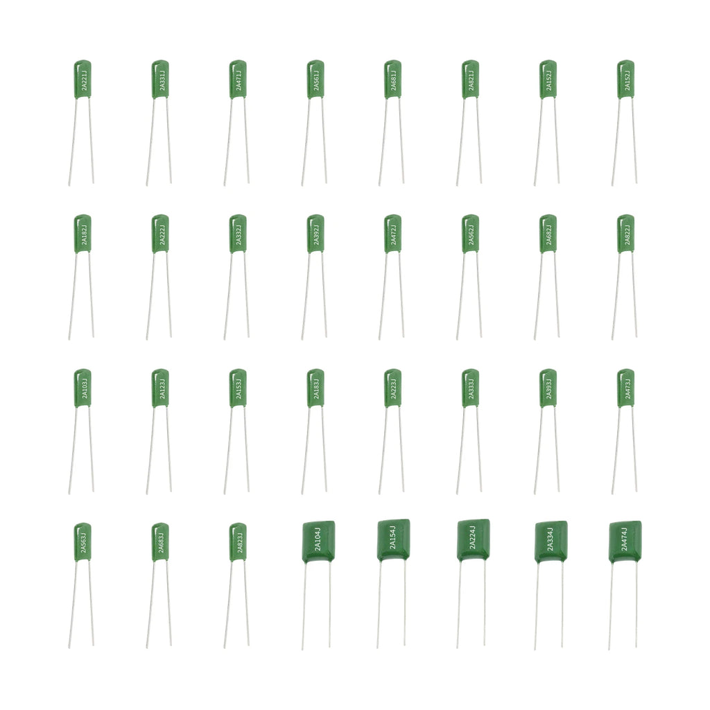 32 Values Polyester Film Capacitor Kit 100V 1/2.2/3.3/4.7/10/22/33/47/100/220/330/470 pF nF 2A 222J/472J/103J/104J/474J 320 Pcs