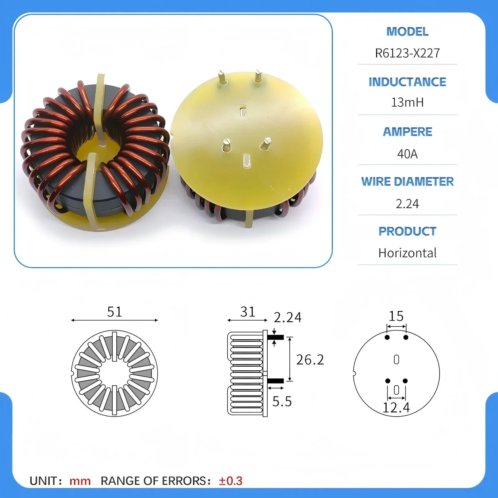 12x8.5x5 20x12x8 26x16x10 Amorphous Nanocrystalline Inductors Toroidal Choke Common Mode Filter Inductor