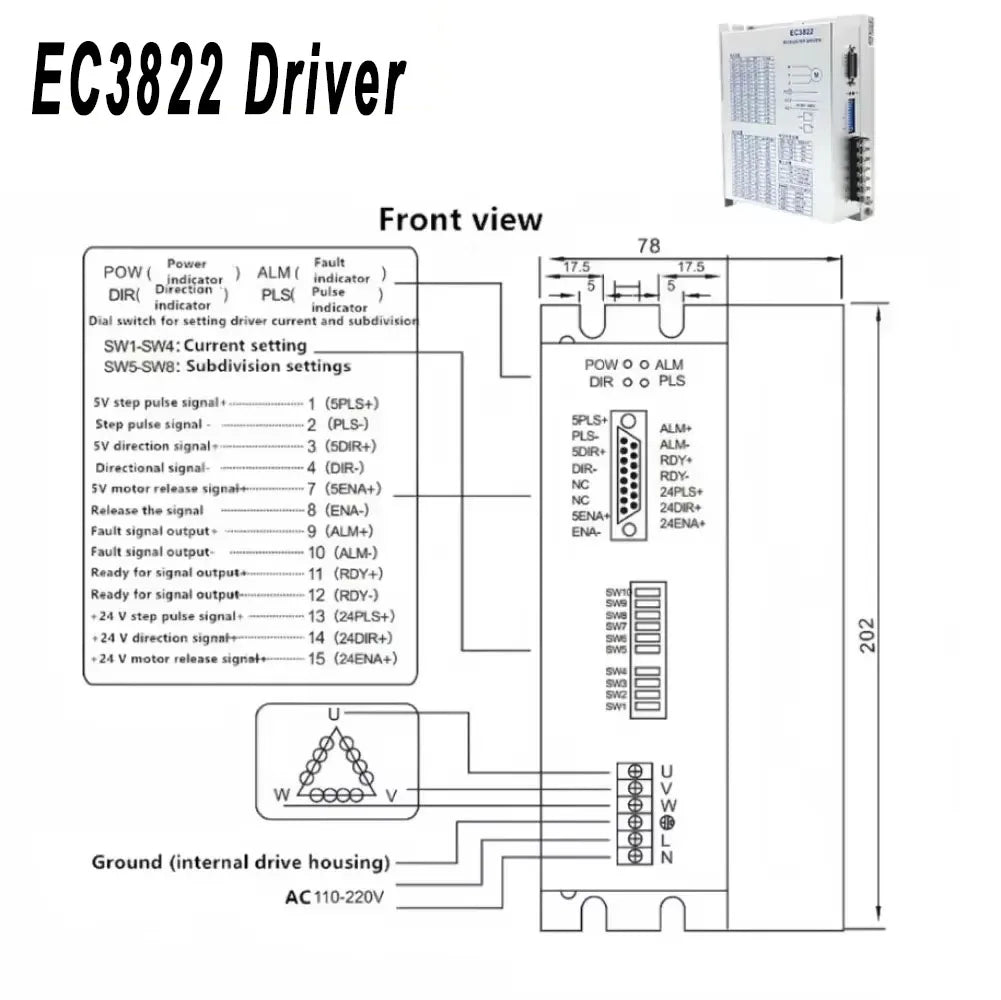 Nema34/42/52 Stepper Motor Kit 4.5-50Nm | 3-Phase Motor 14/19mm Shaft | EC3522/EC3822 Driver for CNC/Robotics (80-240V)