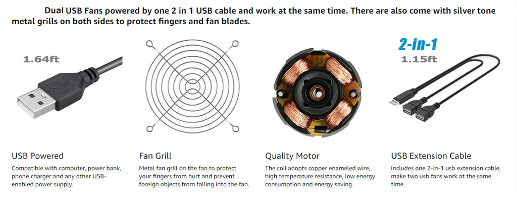 GDSTIME Dual 40mm 50mm 60mm 80mm 92mm 120mm 140mm DC 5V Powered USB Fans with 2 in 1 USB Cable for AV Receiver DVR Cooling
