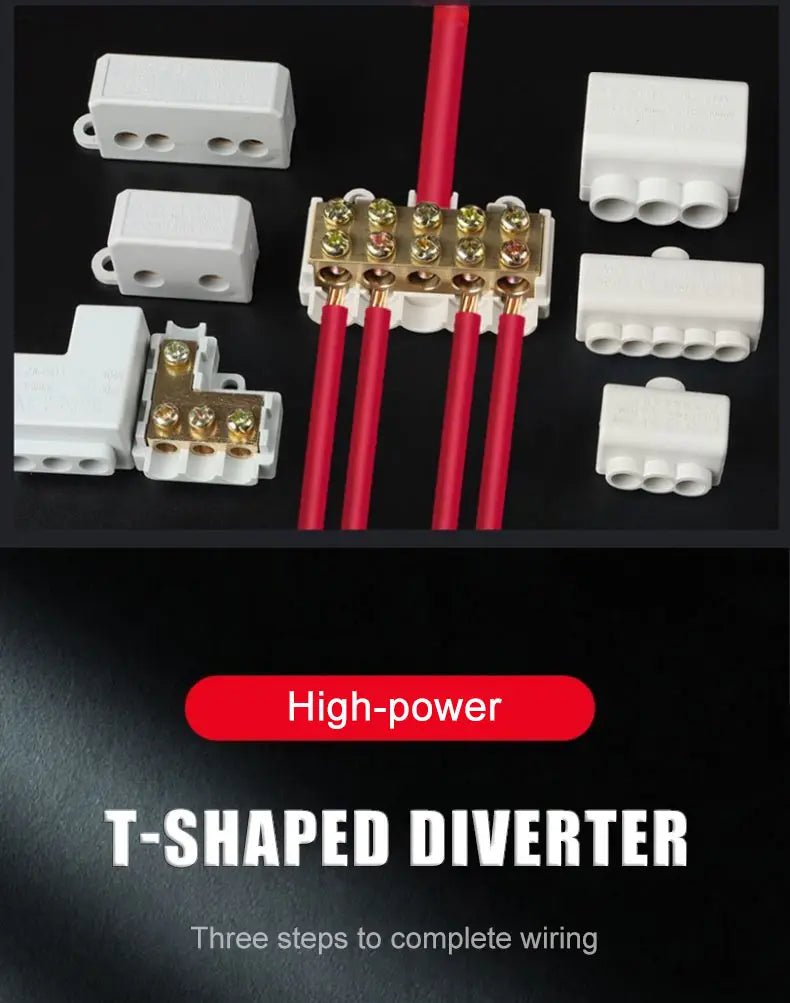 T‑Type Wire Connector ZK Terminal Splitter I-type Brass Clamp Electrical Wire Junction Box for Household Lighting Socket Wiring