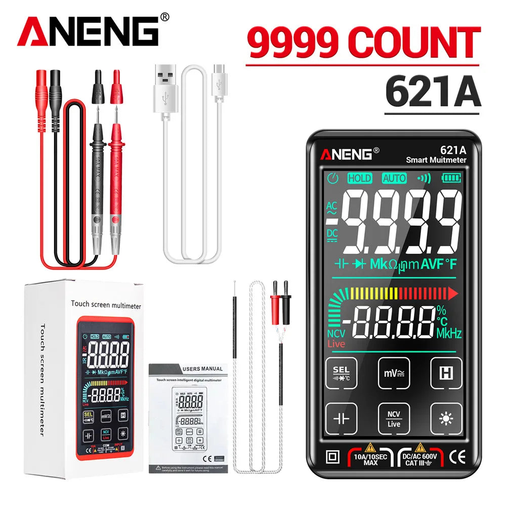 Touch Screen Multimeter Tester ANENG 621A  Professional AC/DC Voltage Current Capacitor NCV Sensing Diode Smart Multimetro Tools