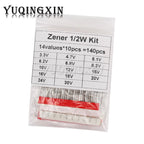 140pcs 1/2W Zener Diode Assorted Kit DO-35 0.5W 3.3V-30V 14Values Each 10pcs DIY Sample Set