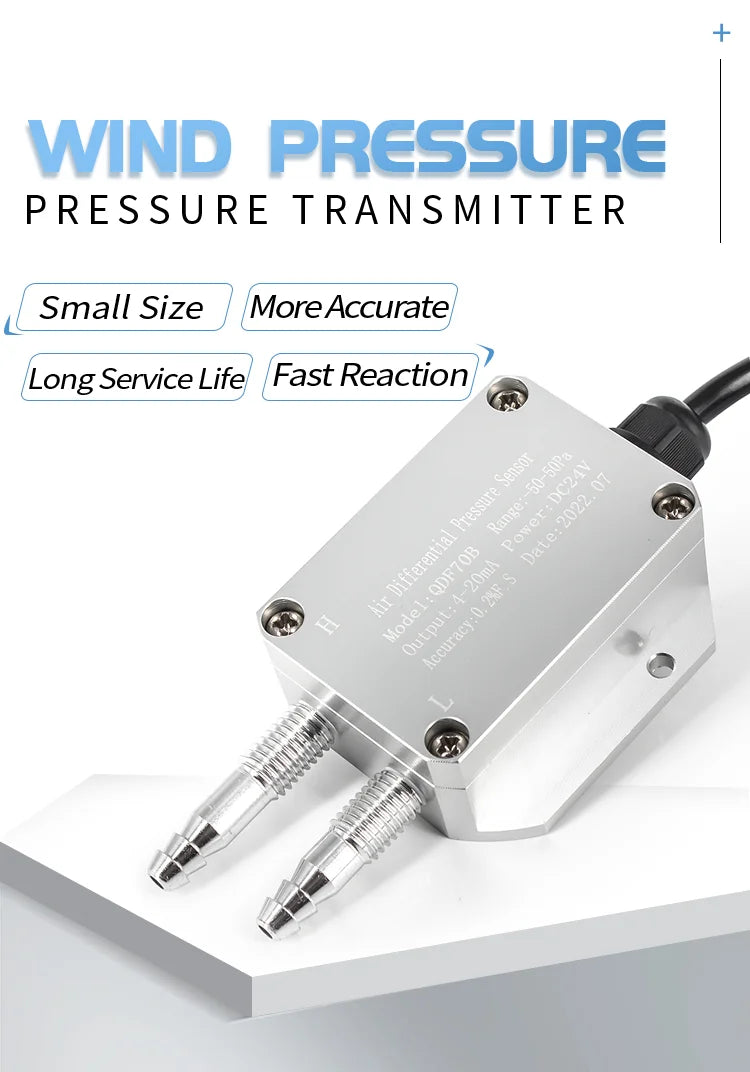 0-3Kpa to RS485 Micro Differential Pressure Transducer 0-50Kpa to 4-20mA 0-10V RS485 Wind Air Pressure Transmitter Sensor
