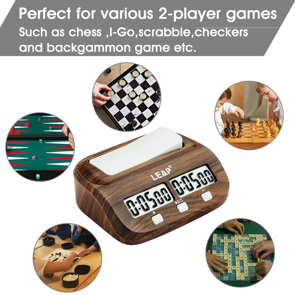 LEAP Chess Clock Digital Chess Timer with Count up / Countdown Timer for Board Games Timer with Alarm Function Wood Appearance