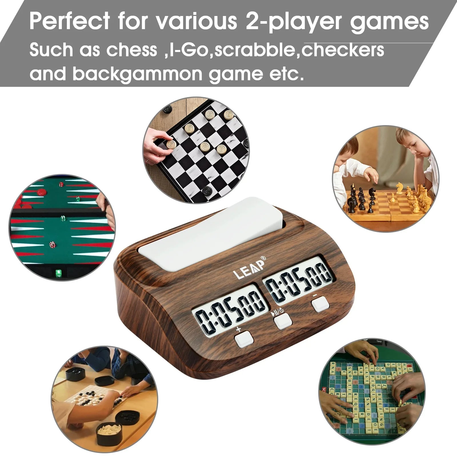 LEAP Chess Clock Digital Chess Timer with Count up / Countdown Timer for Board Games Timer with Alarm Function Wood Appearance