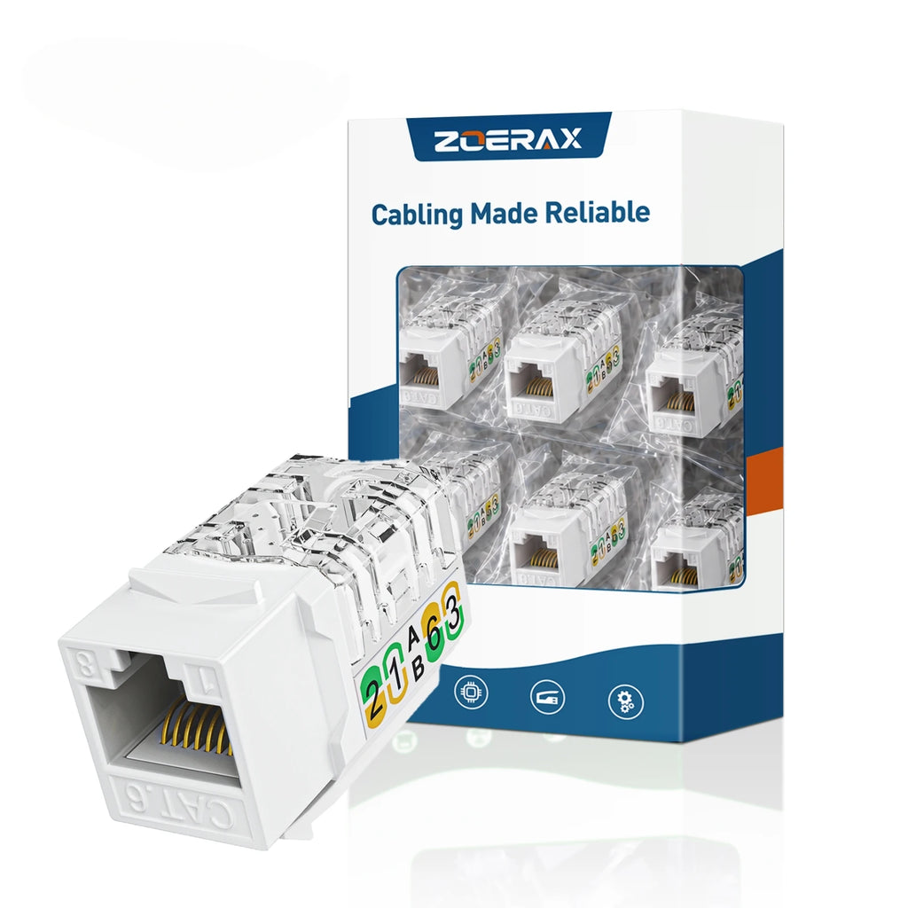 ZoeRax RJ45 Cat6 Keystone Jacks Slim Profile 1/10/30-Pack, 90-Degree Ethernet Punch Down Keystone Jack Adapter