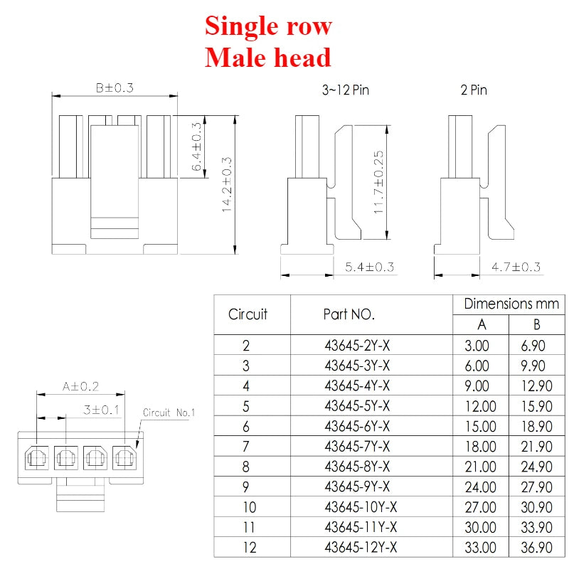 10-50sets 3.0mm Micro-Fit 3.0 Connector Receptacle Housing 2Pin 3 4 5 6 Circuit Plug House Terminal 43640 43645 MX3.0mm