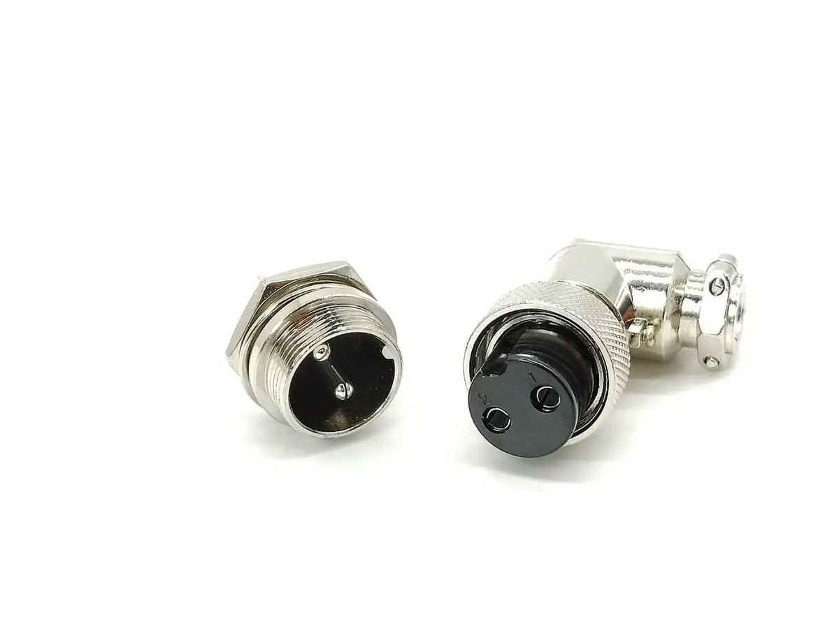 GX20 Aviation Connector 2 Pin Plug And Socket Threaded Front Panel Mount Rear Locking Solder Terminals Silver Plated Contacts