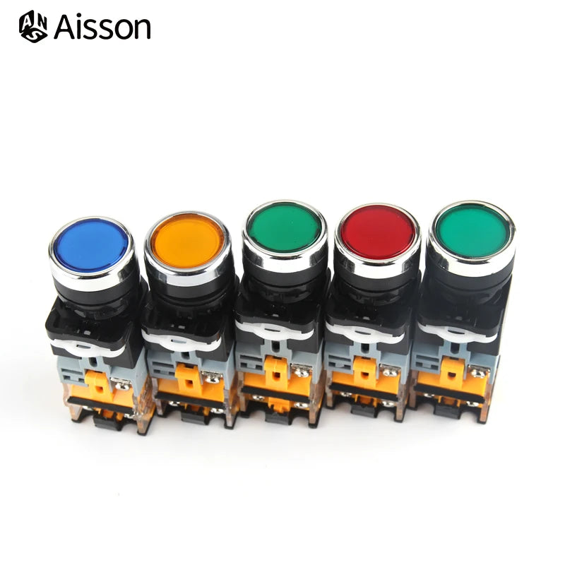 LA38-11D with Light Push Button Switch NO NC Momentary Latching DC 12V 24V AC 220V 380V LED Indicators