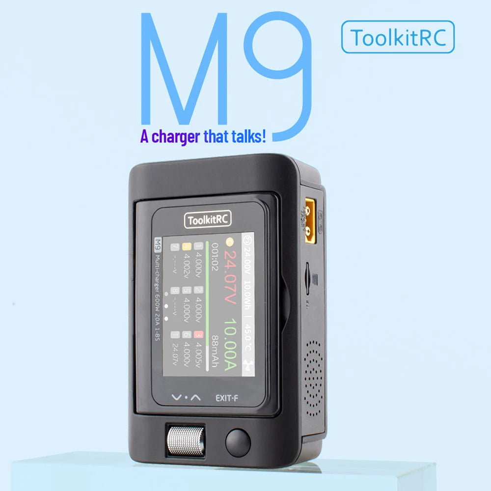 ToolkitRC M9 600W 20A USB Fast Charing DC Smart Charger Adjustable Screen Angle with Audio Function For 1-8S Lipo LiFe Battery