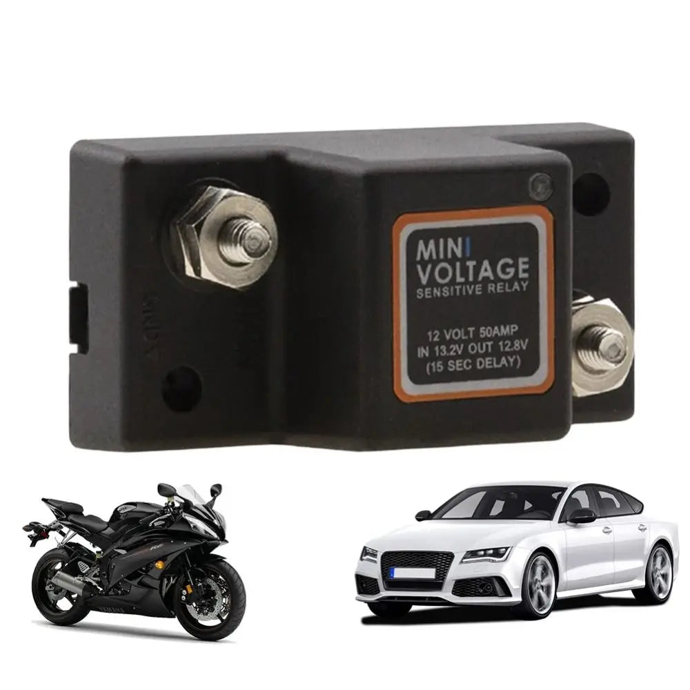 Dual Battery Isolator Waterproof Mini Voltage Sensitive Relay 12V 50A Voltage Sensitive Relay for Camper RV Yacht Auto