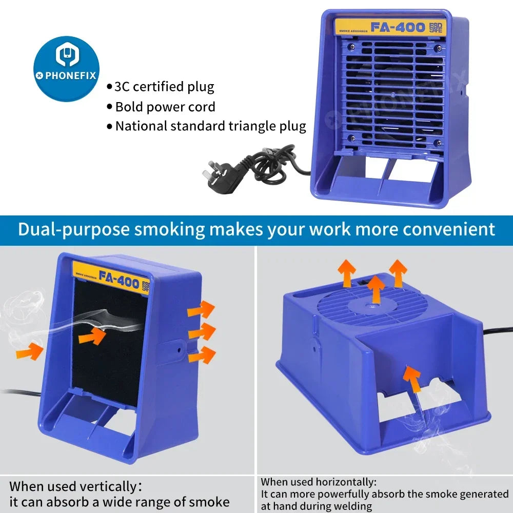 220V/110V Solder Iron Smoke Absorber ESD Fume Extractor Smoking Instrument with 1pcs Free Activated Carbon Filter Sponge FA-400