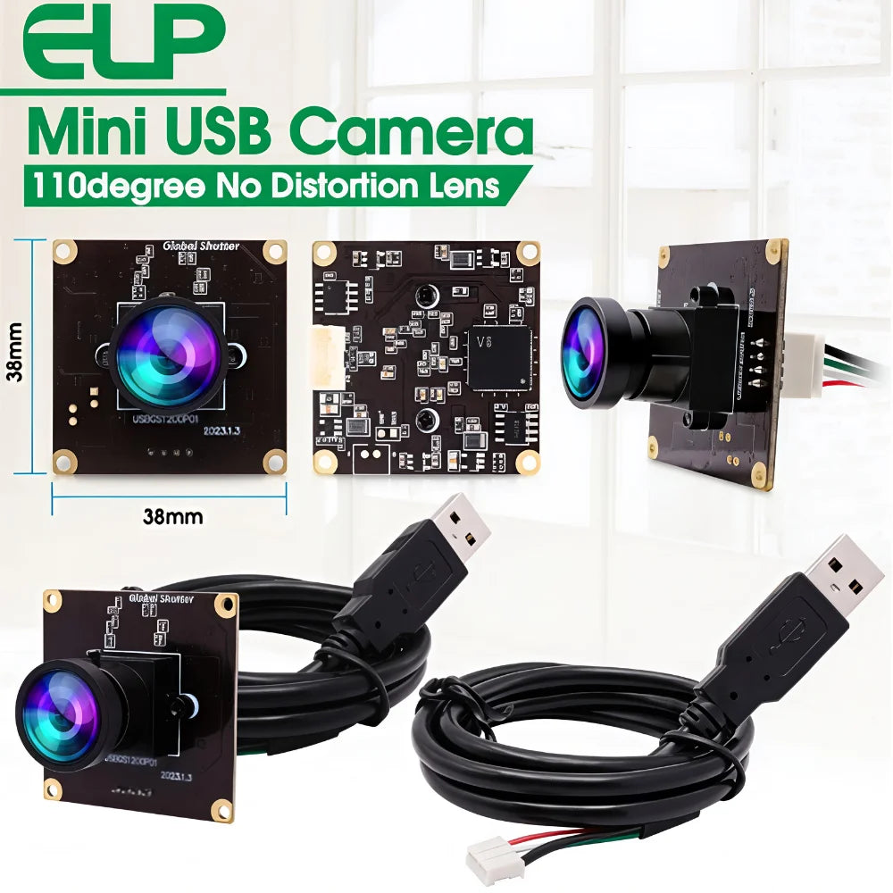 ELP AR0234 Global Shutter USB Camera 1080P 90fps Wide Angle No Distortion UVC Mini Webcam for Golf High Speed Sport PC