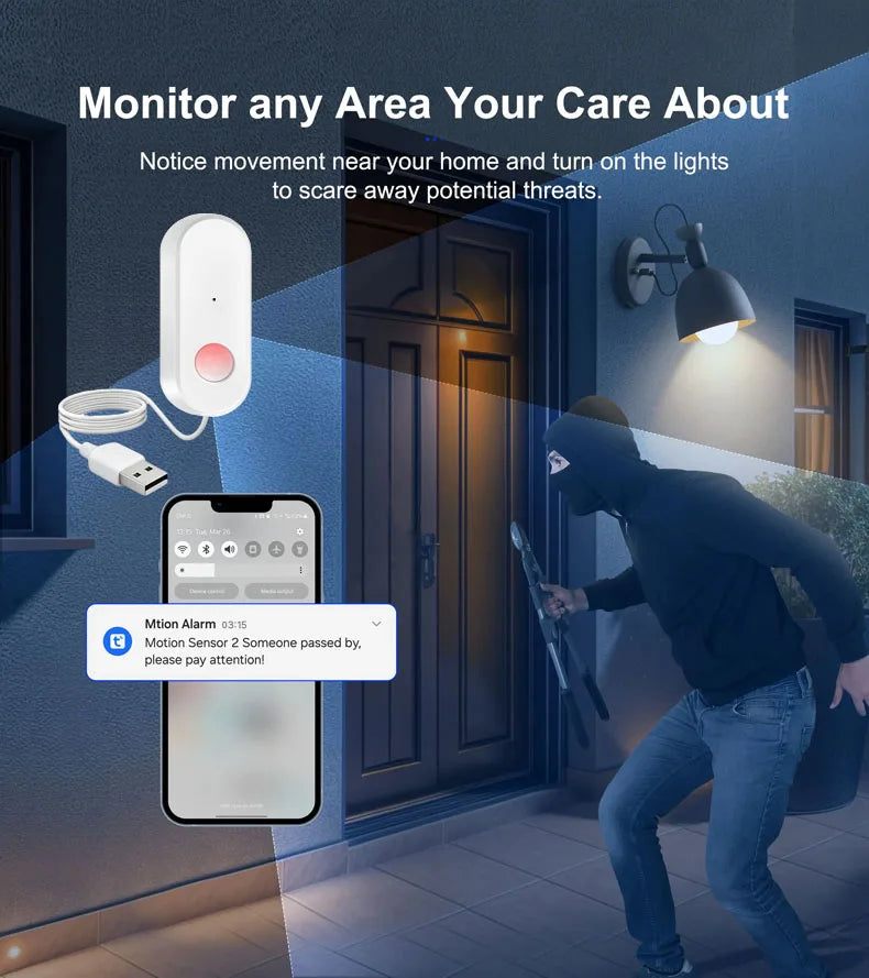WiFi Human Motion Sensor PIR Infrared Detector Works With Tuya Smart Life APP Home Security Anti-theft Devices Support Alexa