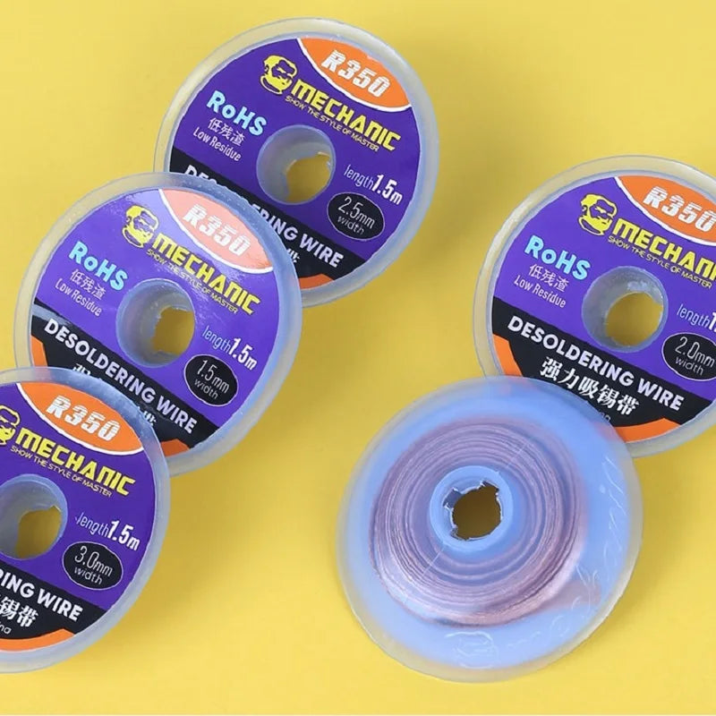MECHANIC R350 Series Width 1.0-4.0mm Length 1.5m Solder Remove Cord Pure Copper Braid Tin Absorption Belt Single Layer Wick Wire