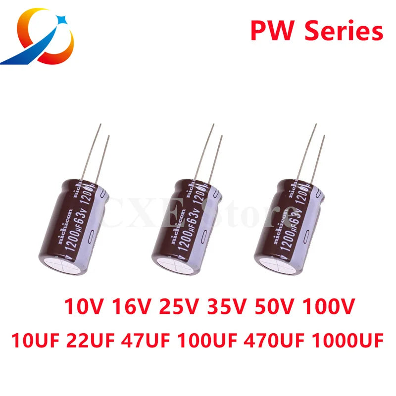 10PCS Nichicon PW Electrolytic capacitors 10V 16V 25V 35V 50V 63V 100V 10UF 22UF 47UF 100UF 220UF 470UF 820UF 1000UF 1200UF NEW