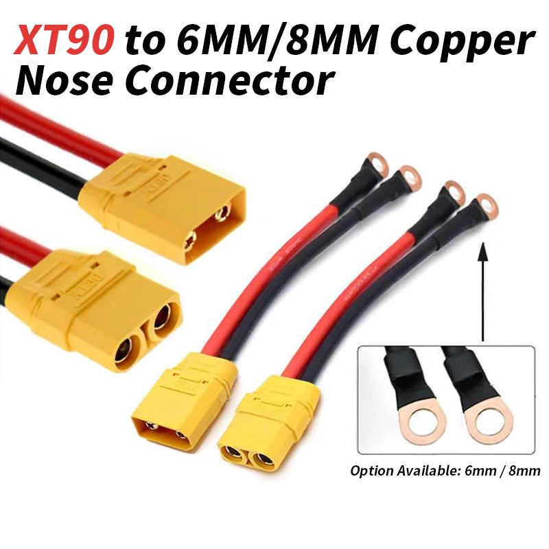 XT90 to 6MM/8MM Copper Nose Connector Cable XT 90 Plug to O Terminal Line 10AWG Aircraft Model Lithium Battery Connection Wire